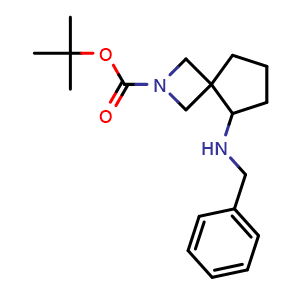 Chemical structure of tert-Butyl 5-(benzylamino)-2-azaspiro[3.4]octane-2-carboxylate , CAS 1581683-58-0, AChemBlock X216878