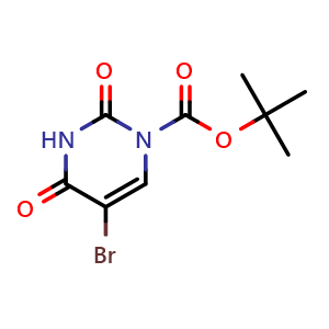 Chemical structure of tert-butyl 5-bromo-2,4-dioxo-1,2,3,4-tetrahydropyrimidine-1-carboxylate , CAS 402848-99-1, AChemBlock X216887