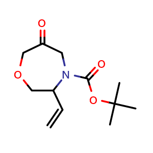 Chemical structure of tert-butyl 6-oxo-3-vinyl-1,4-oxazepane-4-carboxylate , CAS 2940960-26-7, AChemBlock X216906