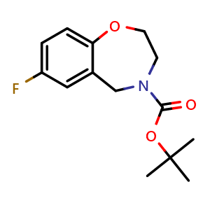 Chemical structure of tert-butyl 7-fluoro-2,3,4,5-tetrahydro-1,4-benzoxazepine-4-carboxylate , CAS 2060053-50-9, AChemBlock X216918