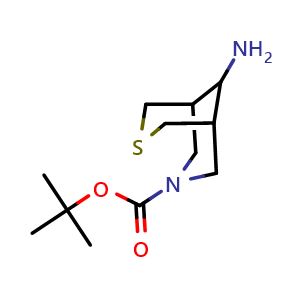 Chemical structure of tert-butyl 9-amino-3-thia-7-azabicyclo[3.3.1]nonane-7-carboxylate , CAS 1782442-78-7, AChemBlock X216930