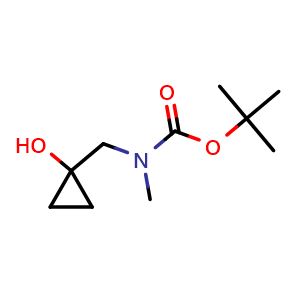 Chemical structure of tert-butyl N-[(1-hydroxycyclopropyl)methyl]-N-methyl-carbamate , CAS 2353803-10-6, AChemBlock X216970