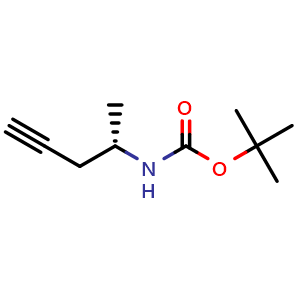 Chemical structure of tert-butyl N-[(1S)-1-methylbut-3-ynyl]carbamate , CAS 1312714-92-3, AChemBlock X216973