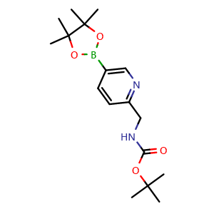 Chemical structure of tert-butyl N-[[5-(4,4,5,5-tetramethyl-1,3,2-dioxaborolan-2-yl)-2-pyridyl]methyl]carbamate , CAS 1374451-83-8, AChemBlock X216987