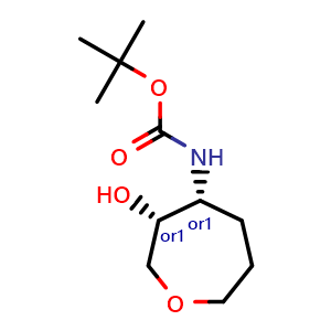 Chemical structure of tert-butyl N-[cis-3-hydroxyoxepan-4-yl]carbamate , CAS 2940860-66-0, AChemBlock X216999