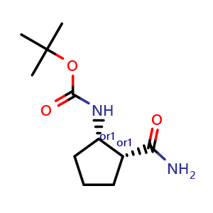 Chemical structure of Cis-tert-butyl 2-carbamoylcyclopentylcarbamate , CAS 494209-36-8, AChemBlock X217002