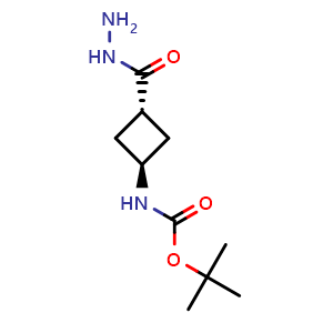 Chemical structure of tert-butyl N-[trans-3-(hydrazinecarbonyl)cyclobutyl]carbamate , CAS 2231021-73-9, AChemBlock X217005