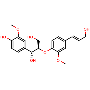 Chemical structure of (1R,2R)-1-(4-hydroxy-3-methoxyphenyl)-2-(4-((E)-3-hydroxyprop-1-en-1-yl)-2-methoxyphenoxy)propane-1,3-diol , CAS 869799-76-8, AChemBlock X217030
