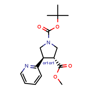 Chemical structure of trans-1-tert-butyl 3-methyl 4-(pyridin-2-yl)pyrrolidine-1,3-dicarboxylate , CAS 3026596-55-1, AChemBlock X217041