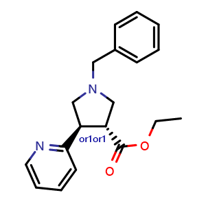Chemical structure of trans-ethyl 1-benzyl-4-(pyridin-2-yl)pyrrolidine-3-carboxylate , CAS 267876-06-2, AChemBlock X217053
