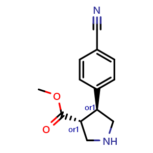 Chemical structure of trans-Methyl 4-(4-cyanophenyl)pyrrolidine-3-carboxylate , CAS 885270-63-3, AChemBlock X217055