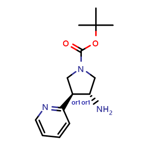 Chemical structure of trans-tert-butyl 3-amino-4-(pyridin-2-yl)pyrrolidine-1-carboxylate , CAS 2351002-30-5, AChemBlock X217057