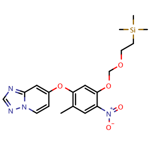 Chemical structure of trimethyl-[2-[[4-methyl-2-nitro-5-([1,2,4]triazolo[1,5-a]pyridin-7-yloxy)phenoxy]methoxy]ethyl]silane , CAS 2940962-29-6, AChemBlock X217061