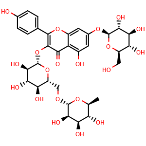 Chemical structure of Kaempferol 3-O-rutinoside 7-O-glucoside , CAS 34336-18-0, AChemBlock X217087