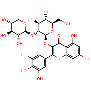 Chemical structure of Myricetin 3-O-beta-D-xylopyranosyl(1-2)-beta-D-glucopyranoside , CAS 142449-93-2, AChemBlock X217200