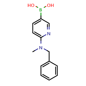 Chemical structure of (6-(benzyl(methyl)amino)pyridin-3-yl)boronic acid , CAS 1356239-98-9, AChemBlock X217228