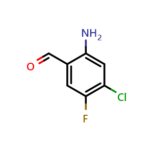 Chemical structure of 2-amino-4-chloro-5-fluorobenzaldehyde , CAS 184844-05-1, AChemBlock X217236