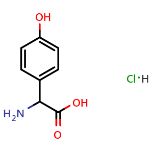Chemical structure of 2-amino-2-(4-hydroxyphenyl)acetic acid hydrochloride , CAS 35735-21-8, AChemBlock X217250