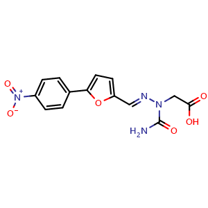 Chemical structure of (E)-N-carbamoyl-N-(((5-(4-nitrophenyl)furan-2-yl)methylene)amino)glycine , CAS 57268-33-4, AChemBlock X217267