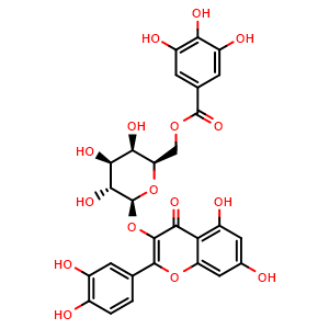Chemical structure of Quercetin 3-O-(6''-galloyl)-beta-D-galactopyranoside , CAS 53171-28-1, AChemBlock X217274