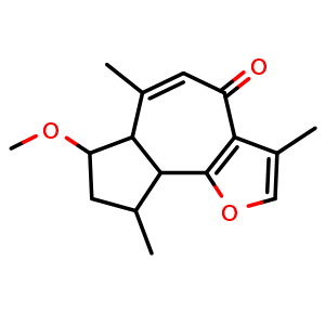 Chemical structure of 2-Methoxyfuranoguaia-9-ene-8-one , CAS 88010-62-2, AChemBlock X217315