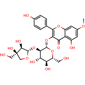 3-(((2S,3R,4S,5S,6R)-3-(((2S,3R,4R)-3,4-dihydroxy-4-(hydroxymethyl)tetrahydrofuran-2-yl)oxy)-4,5-dihydroxy-6-(hydroxymethyl)tetrahydro-2H-pyran-2-yl)oxy)-5-hydroxy-2-(4-hydroxyphenyl)-7-methoxy-4H-chromen-4-one