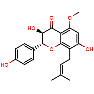 Chemical structure of 3,7,4'-Trihydroxy-5-methoxy-8-prenylflavanone , CAS 204935-85-3, AChemBlock X217444