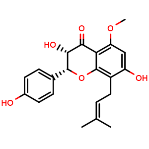 Chemical structure of (2R,3S)-3,7,4'-Trihydroxy-5-methoxy-8-prenylflavanone , CAS 1966944-04-6, AChemBlock X217445