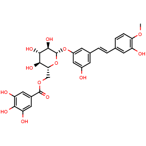 Chemical structure of Rhaponticin 6''-O-gallate , CAS 94356-23-7, AChemBlock X217488