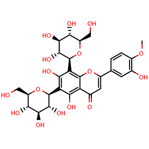 Chemical structure of 4'-O-Methyllucenin II (Diosmetin 6,8-di-C-glucoside) , CAS 98813-28-6, AChemBlock X217492