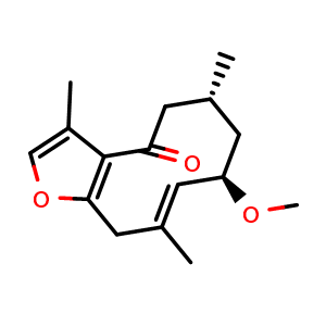 Chemical structure of [(1(10)E,2R,4R)]-2-Methoxy-8,12-epoxygemacra-1(10),7,11-trien-6-one , CAS 75412-95-2, AChemBlock X217538