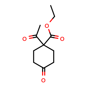 Chemical structure of ethyl 1-acetyl-4-oxocyclohexane-1-carboxylate , CAS 72653-21-5, AChemBlock X217560