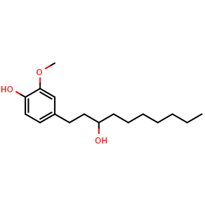 Chemical structure of 4-(3-hydroxydecyl)-2-methoxyphenol , CAS 143111-84-6, AChemBlock X217568