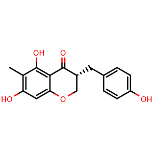 Chemical structure of (3R)-5,7-Dihydroxy-6-methyl-3-(4'-hydroxybenzyl)chroman-4-one , CAS 84638-48-2, AChemBlock X217589