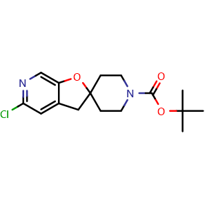 Chemical structure of tert-butyl 5-chlorospiro[3H-furo[2,3-c]pyridine-2,4'-piperidine]-1'-carboxylate , CAS 1380537-63-2, AChemBlock X217638