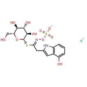 Chemical structure of 4-Hydroxyglucobrassicin , CAS 83327-20-2, AChemBlock X217715