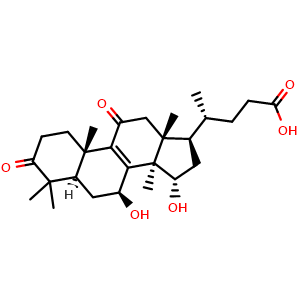 Chemical structure of (5alpha)-11-dioxo-7,15-dihydroxy-4,4,14-trimethyl-3-Chol-8-en-24-oic acid , CAS 942936-54-1, AChemBlock X217812