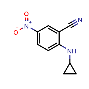 Chemical structure of 2-(cyclopropylamino)-5-nitrobenzonitrile , CAS 941017-94-3, AChemBlock X217890