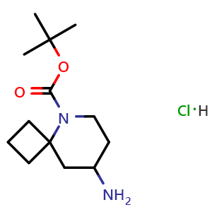 Chemical structure of tert-Butyl 8-amino-5-azaspiro[3.5]nonane-5-carboxylate hydrochloride , CAS 2703752-55-8, AChemBlock X217908