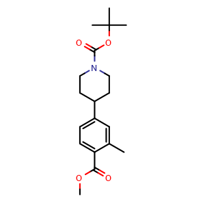 Chemical structure of tert-butyl 4-(4-(methoxycarbonyl)-3-methylphenyl)piperidine-1-carboxylate , CAS 1240969-58-7, AChemBlock X217963