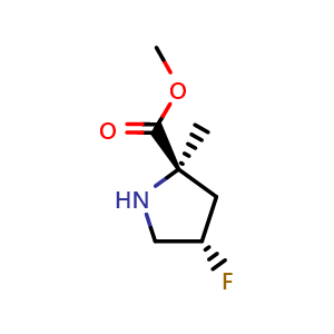 Chemical structure of methyl (2R,4S)-4-fluoro-2-methylpyrrolidine-2-carboxylate , CAS 2090744-17-3, AChemBlock X217967