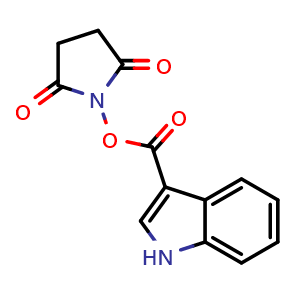 Chemical structure of 2,5-dioxopyrrolidin-1-yl 1H-indole-3-carboxylate , CAS 917978-58-6, AChemBlock X229826