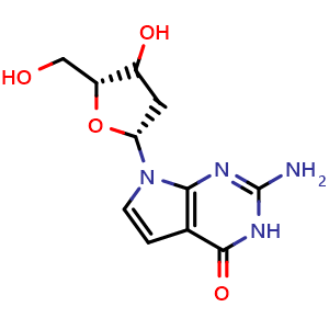 Chemical structure of 7-Deaza-2'-deoxyguanosine , CAS 86392-75-8, AChemBlock X229827