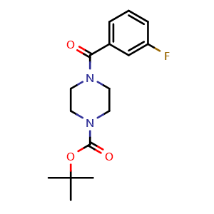 Chemical structure of tert-Butyl 4-(3-fluorobenzoyl)piperazine-1-carboxylate , CAS 1071521-63-5, AChemBlock Y218034