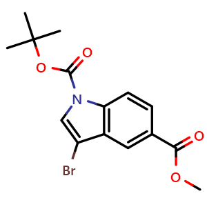 Chemical structure of Methyl 3-Bromo-1-Boc-1H-indole-5-carboxylate , CAS 479552-82-4, AChemBlock Y218112