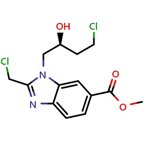 Chemical structure of Methyl (S)-1-(4-Chloro-2-hydroxybutyl)-2-(chloromethyl)benzimidazole-6-carboxylate , CAS 2994334-92-6, AChemBlock Y218135