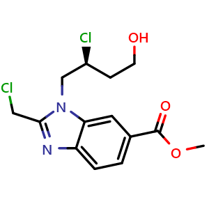 Chemical structure of Methyl (S)-1-(2-Chloro-4-hydroxybutyl)-2-(chloromethyl)-1H-benzo[d]imidazole-6-carboxylate , CAS 2994329-60-9, AChemBlock Y218136