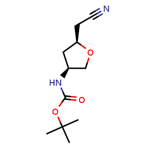 Chemical structure of 2-[(2S,4S)-4-(Boc-amino)-2-tetrahydrofuryl]acetonitrile , CAS 2994333-47-8, AChemBlock Y218140