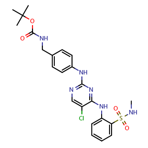 Chemical structure of 2-[[2-[[4-[(Boc-amino)methyl]phenyl]amino]-5-chloro-4-pyrimidinyl]amino]-N-methylbenzenesulfonamide , CAS 2227990-34-1, AChemBlock Y218157