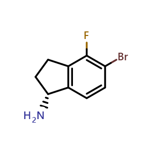 Chemical structure of (R)-5-Bromo-4-fluoroindane-1-amine , CAS 1259617-09-8, AChemBlock Y218166